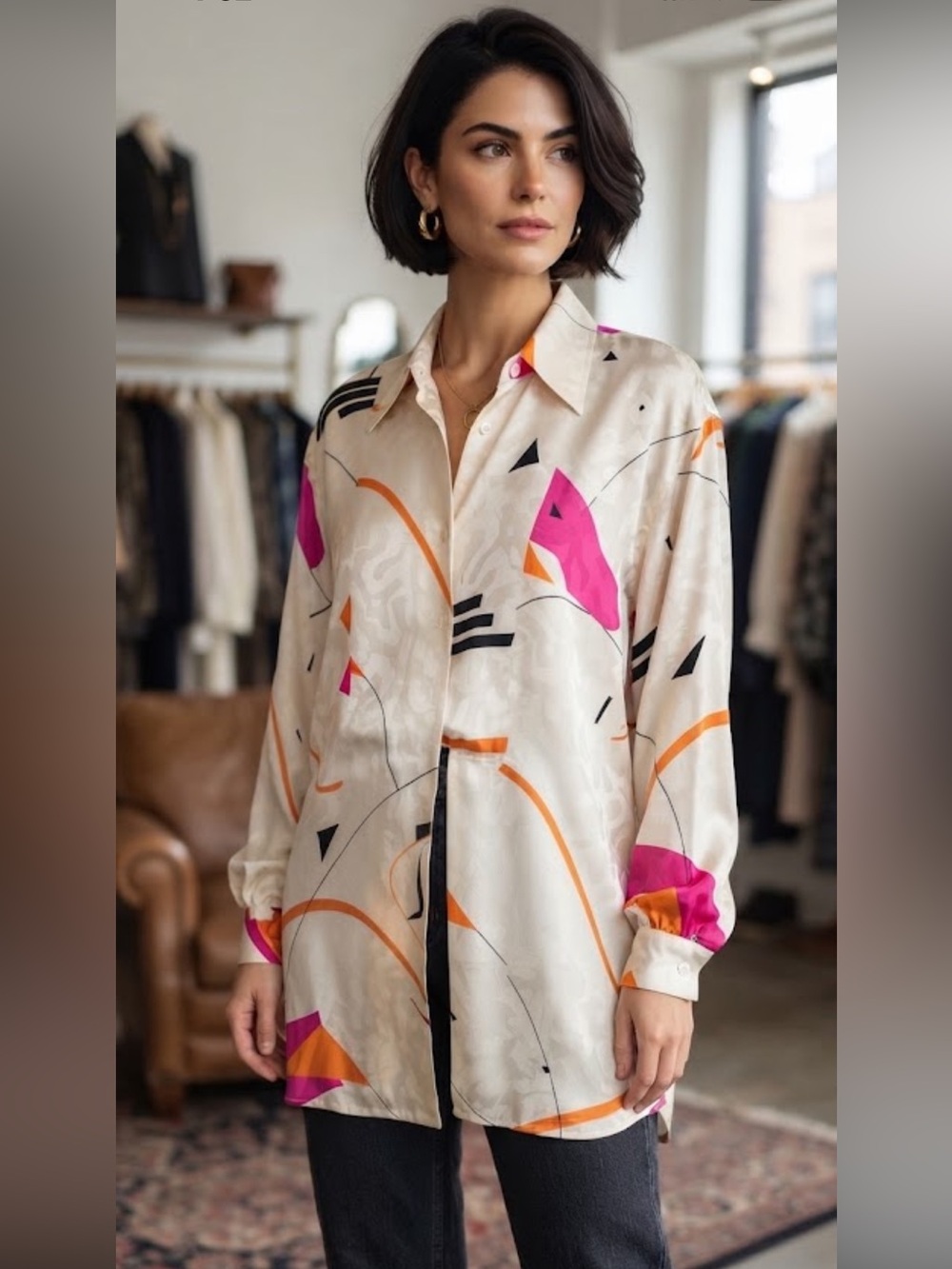 Vintage Escada Margaretha Ley quality silk abstract blouse